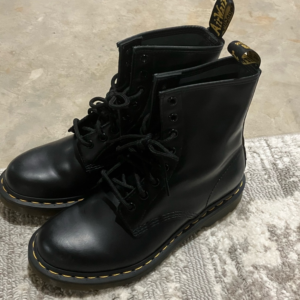 Dr. Martens Black Boots with Yellow Stitching
